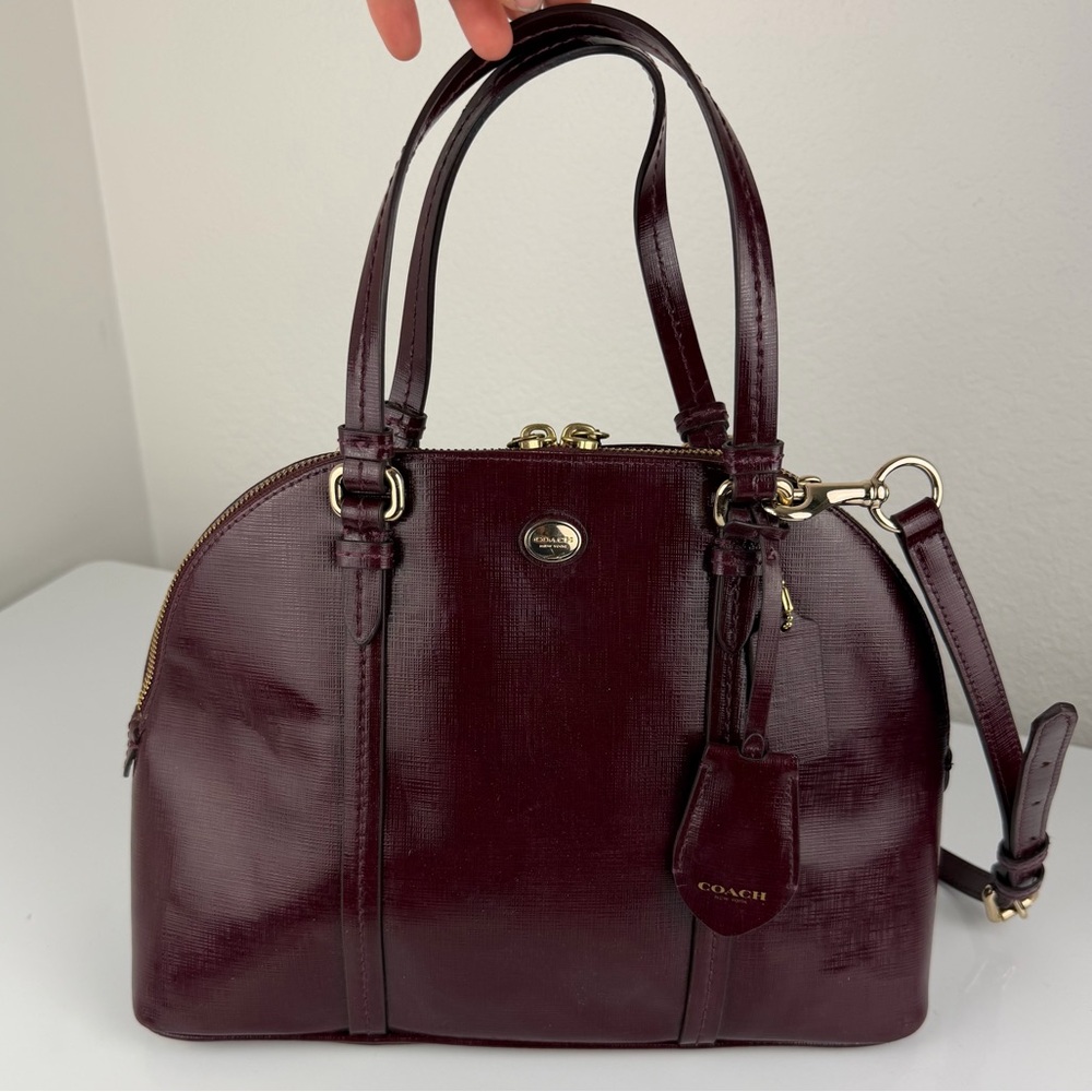 Coach Peyton Cora Domed Satchel Textured Leather Sherry Red